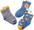 Socken mit Affen- & Löwen-Motiven, blau + gelb, Gr. 19/22 ALANA