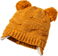 Mütze aus Strick mit Bommeln, gelb, Gr. 48/49 PUSBLU