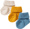 Erstlingssocken, weiß + blau + gelb, Gr. 13/14 ALANA