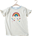 T-Shirt mit Regenbogen-Applikation und Rüschen, blau & weiß, Gr. 140 ALANA