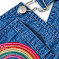 Latzkleid mit Rüschen & Regenbogen-Applikation, blau, Gr. 104 ALANA