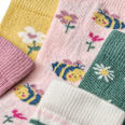 Socken mit Bienen-Motiv und Streifen-Muster, rosa + gelb + grün, Gr. 23/26 PUSBLU