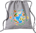 Turnbeutel aus recyeltem Material & mit Weltkugel-Motiv, grau PUSBLU