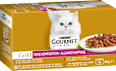 Nassfutter Katze mit Ente, Truthahn, Fisch, Rind, Huhn & Kaninchen, Gold - feine Komposition, Multipack (4x85 g) Purina Gourmet