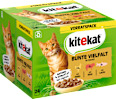 Nassfutter Katze mit Huhn, Rind & Lachs, bunte Vielfalt in Soße, Multipack (24x85 g) kitekat