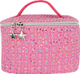 Kulturbeutel pink in Jeansoptik mit bunten Pailletten manòu