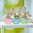 Holzhasen-Trio Eischale, mint-rosa-blau Dekorieren & Einrichten