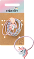 Haargummis mehrfarbig mit Einhorn- und Regenbogenapplikation ebelin