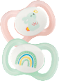 Schnuller für Neugeborene symmetrisch, Silikon, rosa/grün, Gr. 0 babylove
