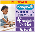 Plienky Premium - veľ. 4+ maxiplus (9-15 kg) Jumbo Pack babylove