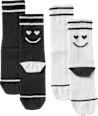 Crew Socken mit Smiley-Motiv weiß + schwarz Gr. 35-38 Fascino