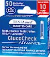 Glucocheck ADVANCE Kombipackung 50 Blutzucker-Teststreifen + 10 Lanzetten Testa med