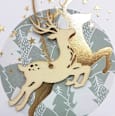 Grußkarte Premium Silber X-MAS Holzapplikation Hirsch  CACTUS