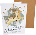 Grußkarte Premium Silber X-MAS Holzapplikation Hirsch  CACTUS