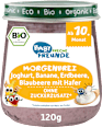 Morgenbrei Joghurt, Banane, Erdbeere, Blaubeere mit Hafer ab 10 Monaten Freche Freunde