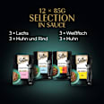 Nassfutter Katze, Huhn, Rind, Lachs & Weißfisch, Selection in Sauce - feine Vielfalt, Multipack (12x85 g) Sheba