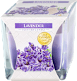 Trobojna sveća u kvadratnom staklu - lavanda Aura Fragrances Candles