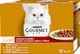 Gold konzervy pro kočky hovězí, krůta a kachna, losos a kuře, kuře a játra ve šťávě 12x85g PURINA GOURMET
