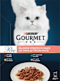Nassfutter Katze mit Rind, Huhn, Kaninchen & Lachs, Perle - erlesene Streifen, Multipack (8x85 g) Purina Gourmet