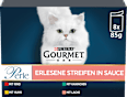 Nassfutter Katze mit Rind, Huhn, Kaninchen & Lachs, Perle - erlesene Streifen, Multipack (8x85 g) Purina Gourmet