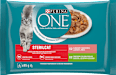 Sterilcat kapsičky pro kočky s krůtou, zelenými fazolkami, s lososem a mrkví ve šťávě 4x85g, Multipack PURINA ONE