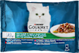 Karma mokra dla kotów dorosłych, cielęcina, wołowina, dziczyzna, pstrąg (4x85g) Purina Gourmet