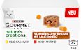 Nassfutter Katze mit Huhn & Rind, nature's creations Mousse mit Saucenherz, Multipack (4x85 g) Purina Gourmet