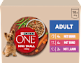 Nassfutter Hund mit Huhn, Rind, Truthahn & Lamm, Mini für kleine Rassen, Multipack (10x85 g) PURINA ONE