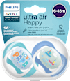 Schnuller ultra air happy Silikon, blau/weiß, 6-18 Monate PHILIPS AVENT