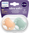 Schnuller ultra soft Silikon, apricot/grün, 0-6 Monate PHILIPS AVENT