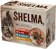 Nassfutter Katze mit Lachs, Rind, Kabeljau & Huhn, Multipack (12x85 g) Shelma