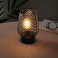 LED Lampe aus Glas in Diamantoptik, Bambusfuß schwarz Dekorieren & Einrichten
