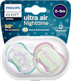 Schnuller ultra air Nighttime, grün/rosa,  0-6 Monate  PHILIPS AVENT