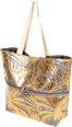 Strandtasche grau glänzend mit Blatt-Muster keine Marke