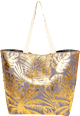 Strandtasche grau glänzend mit Blatt-Muster keine Marke