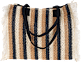 Strandtasche beige-schwarz mit Fransen  keine Marke