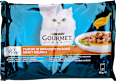 Alutasakos macskaeledel csirkével/marhával, felnőtt macskák számára, 4 x 85 g Purina Gourmet