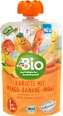 Bio gyümölcspüré sárgarépa mangóval, banánnal és körtével, 1 éves kortól dmBio