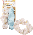 Scrunchies hellblau und weiß-bestickt ebelin
