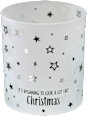 Kerzenhalter aus Glas "IT´S BEGINNING TO LOOK A LOT LIKE Christmas", weiß-silber-schwarz BOLTZE