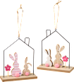 Metallhaus mit Holzhasen, natur-rosa Dekorieren & Einrichten