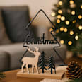 Metallaufsteller "Christmas", Baum mit Holzhirsch, schwarz-natur Dekorieren & Einrichten