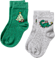 Socken mit Weihnachtsbaum- und Dino-Motiv, grün + grau, Gr. 29/31 ALANA