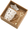 Geschenkset Kaffeebecher Schneeflocken mit Teller & Löffel, weiß-gold Dekorieren & Einrichten