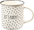 Kaffeebecher "Let's Party!" weiß mit schwarz-goldenen Punkten (320 ml) Dekorieren & Einrichten