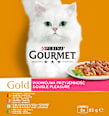 Gold konzervy pro kočky hovězí a kuře, králík a játra, mořské ryby, kachna a krůta 8x85g PURINA GOURMET