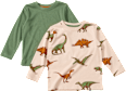 Langarmshirts mit Ripp-Struktur + Dino-Muster, grün + beige, Gr. 98 ALANA