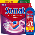 ALL IN 1 EXTRA tablete za pranje sudova GIGA pack 85kom + 5in1 RINSER za sjaj posuđa 750ml gratis Somat