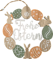 Holzkranz "Frohe Ostern" mit Eier & Hasen, natur-apricot-grün-weiß Dekorieren & Einrichten