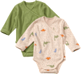 Wickelbodys Langarm mit Dino-Muster, beige + grün, Gr. 62/68 ALANA